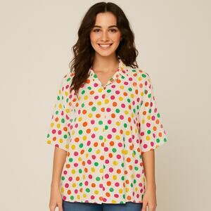 Vintage 1980s Caron Components Multi Color Polka Dot Blouse 10 Large